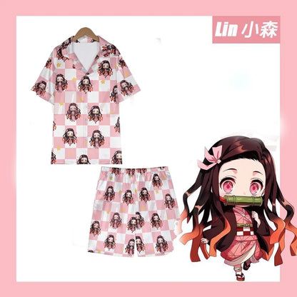 Anime Cosplay Homewear Demon Slayer Agatsuma Zenitsu Cute Pajama Set Demon Girl Pink Pattern Nightwear Loungewear Holiday Gift