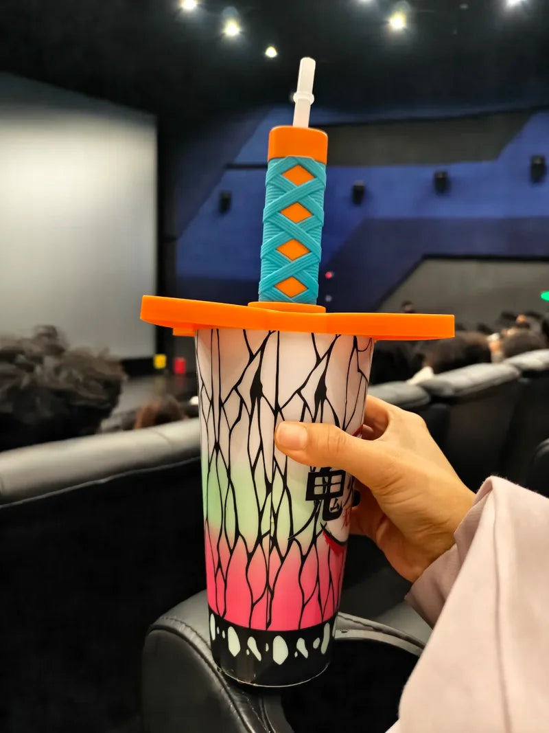 Original 32oz Demon Slayer Straw Cup Popcorn Bucket Demon Slayer Kamado Tanjirou Tomioka Giyuu Anime Peripheral Gifts Cup