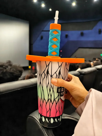 Original 32oz Demon Slayer Straw Cup Popcorn Bucket Demon Slayer Kamado Tanjirou Tomioka Giyuu Anime Peripheral Gifts Cup