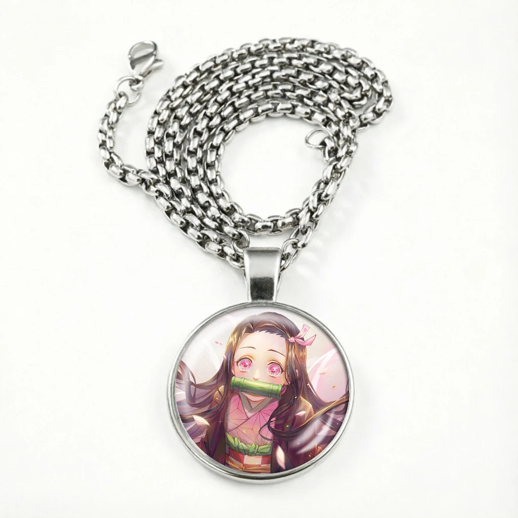 Demon Slayer Necklace for Women Cute Nezuko Jewelry Time Gem Pendants Fashion Sweater Decoration Anime Cartoon Accessories Gift