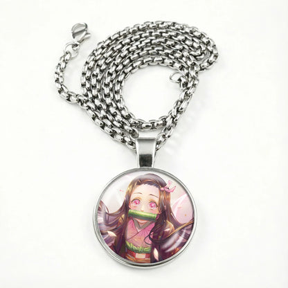 Demon Slayer Necklace for Women Cute Nezuko Jewelry Time Gem Pendants Fashion Sweater Decoration Anime Cartoon Accessories Gift