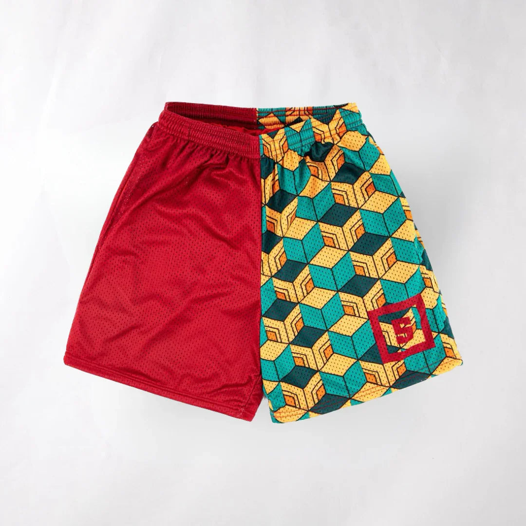 Bandai Demon Slayer Tanjiro Kamado Shorts, Black Turquoise Checkered with Great Wave Mesh Athletic Bottoms  Man - Beach shorts