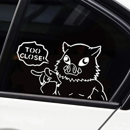 Too Close Warning Demon Slayer Anime Car Sticker Auto Body Bumper Window Motorcycle Laptop Wall Vinyl Film Decal Car Accessories