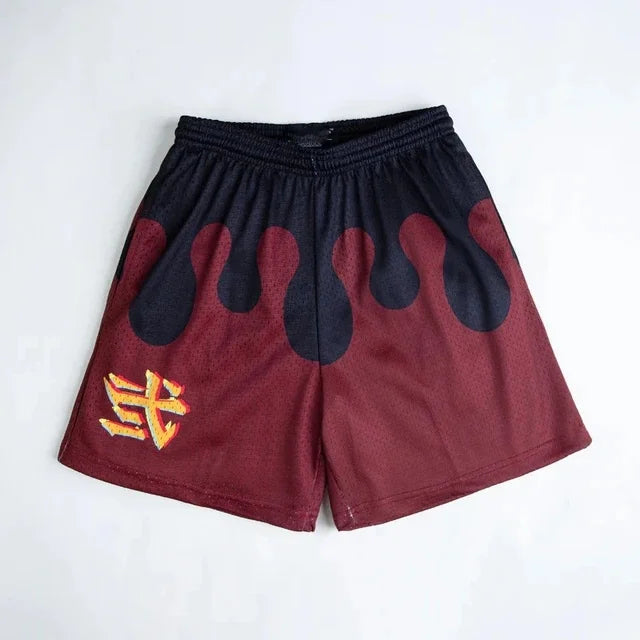 Bandai Demon Slayer Tanjiro Kamado Shorts, Black Turquoise Checkered with Great Wave Mesh Athletic Bottoms  Man - Beach shorts