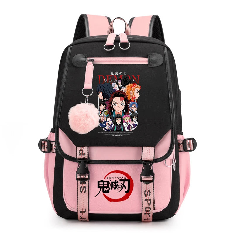Demon Slayer Anime Print Backpack for Girls Casual School Bookbag Lightweight Teen Travel Rucksack