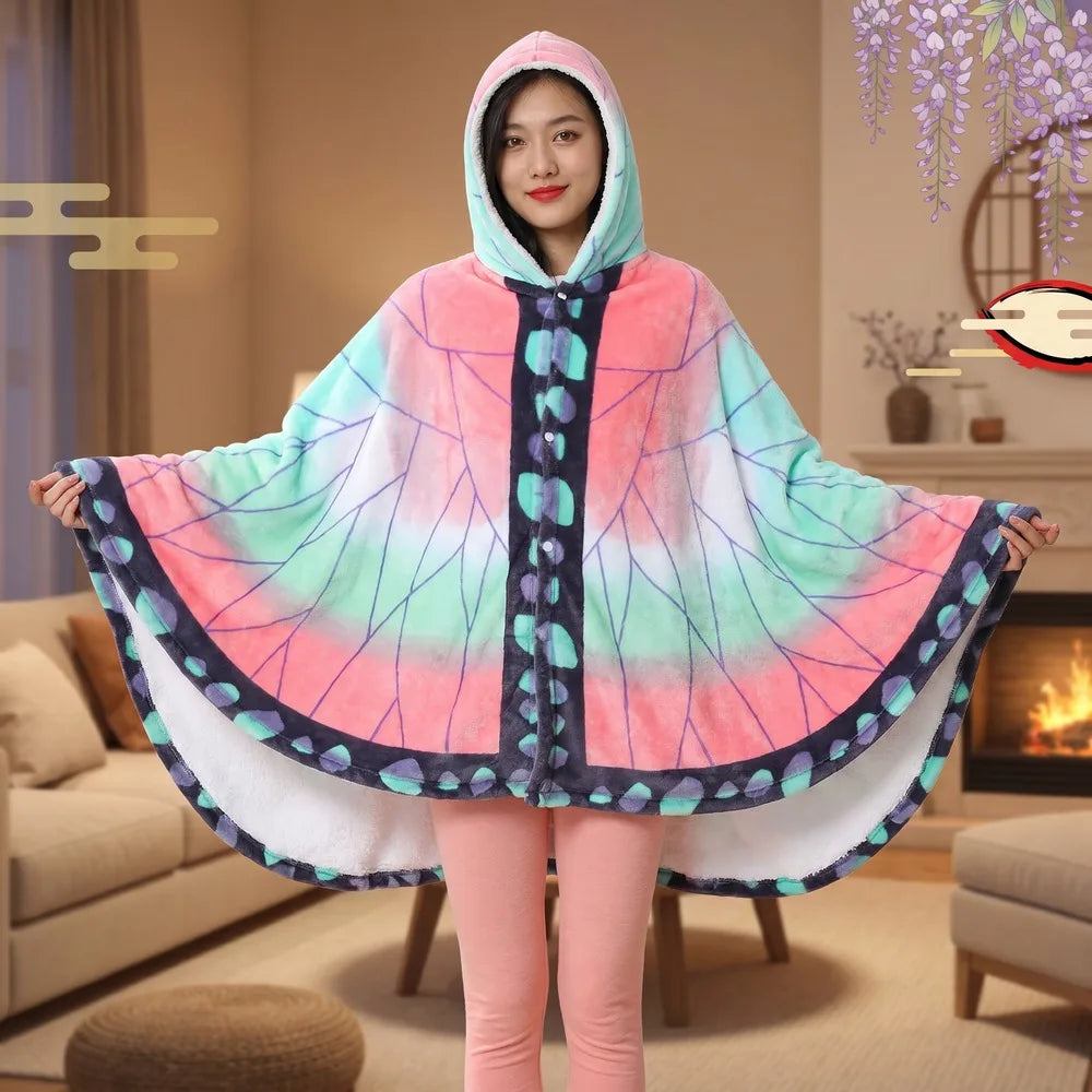 Demon Slayer Blanket Kimetsu No Yaiba Tanjirou Shinobu Pajamas Nezuko Cosplay Cloak Flannel Anime Hoodie Blanket Comfy Homewear