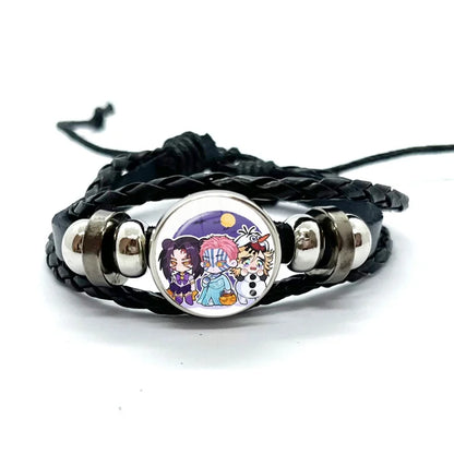 Kokushibo Anime Figure Leather Bracelets Cosplay Eyes Cartoon Horror Multilayer Braided Bracelets Bangles Handmade Jewelry Gifts
