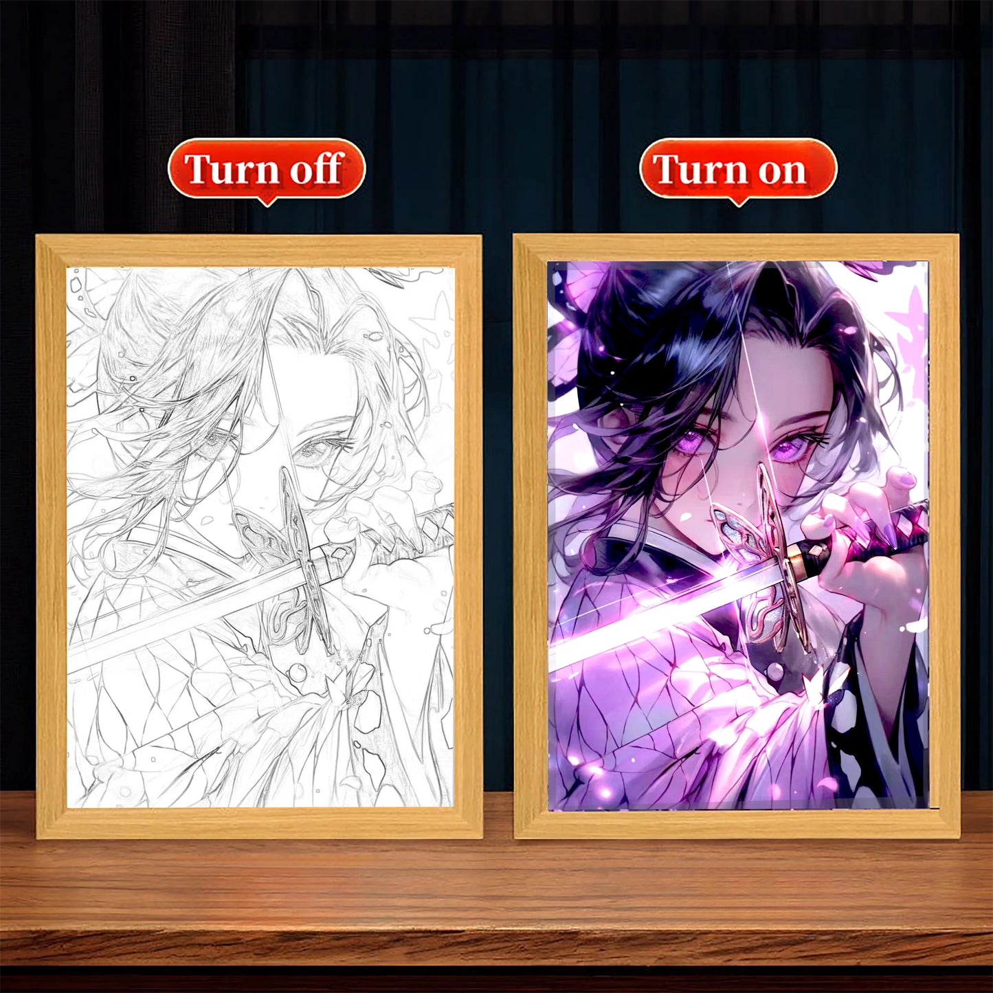Anime Figure Light Painting Photo Frame USB Night Light Tanjirou Nezuko Zenitsu Action Led Lamps Bedroom Decor Chirstmas Gifts
