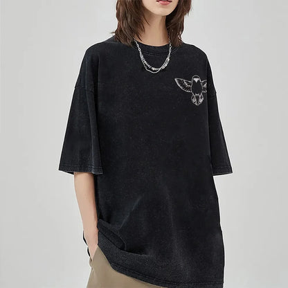2026 Summer New Zenitsu Agatsuma Breath of Thunder Retro Washed Old T-shirt Demon Slayer 90s Street Style Short-sleeved Top