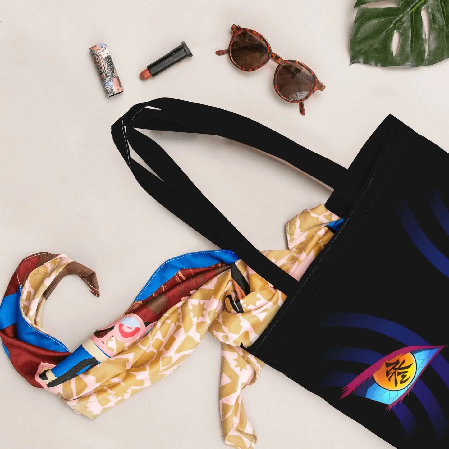 1PC Large Capacity Akaza's Eyes Demon Slayer Canvas Tote Bag Foldable Chic Pattern No Closed Design