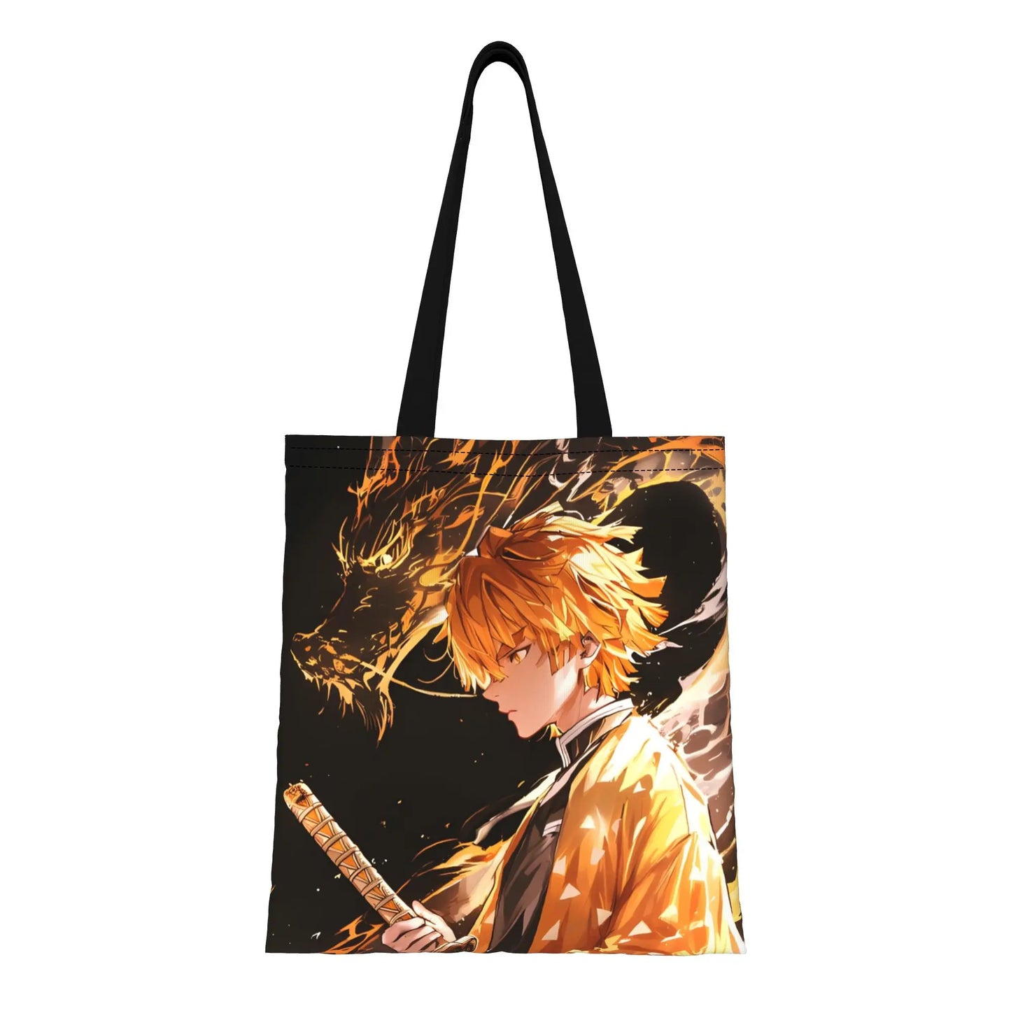 1PC Large Capacity Akaza Demon Slayer Canvas Tote Bag Foldable Chic Pattern No Closed Design