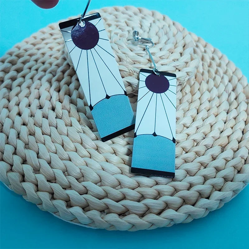 1PCS Fashion Acrylic Tanjiro Earrings Demon Slayer Earrings Anime Cosplay Props Hanafuda Drop Long Earrings for Women Girls