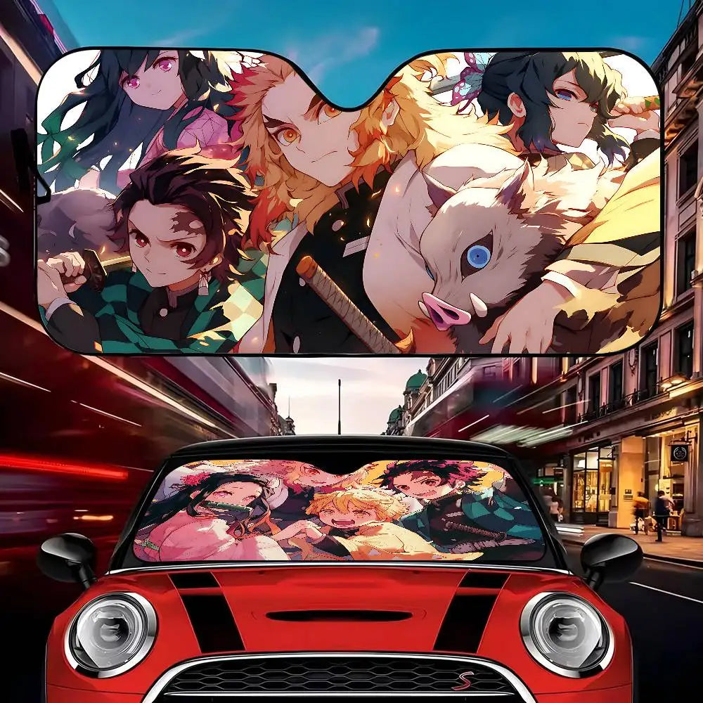 Demon Slayer Windshield Sunshade Anime Cute Car Front Windshield 70x130cm Sun Visor Heat Reflector