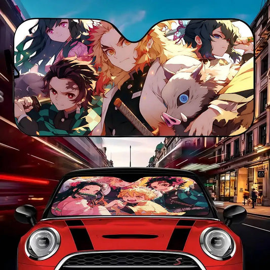 Demon Slayer Windshield Sunshade Anime Cute Car Front Windshield 70x130cm Sun Visor Heat Reflector
