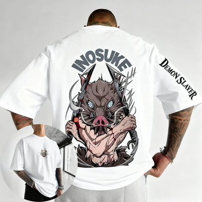 Demon Slayer Anime Hashibira Inosuke Printed T-shirt 2026 Men's and Women's Summer New Harajuku Loose Casual Parent Child Top