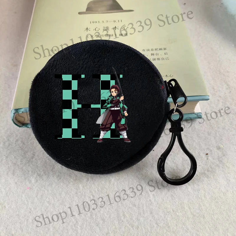 Demon Slayer Coin Purse Anime Figure Tanjiro Letters A-Z Wallet Key Earphones Storage Pouch Round Mini Zero Wallet Merchandise