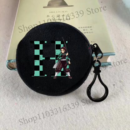 Demon Slayer Coin Purse Anime Figure Tanjiro Letters A-Z Wallet Key Earphones Storage Pouch Round Mini Zero Wallet Merchandise