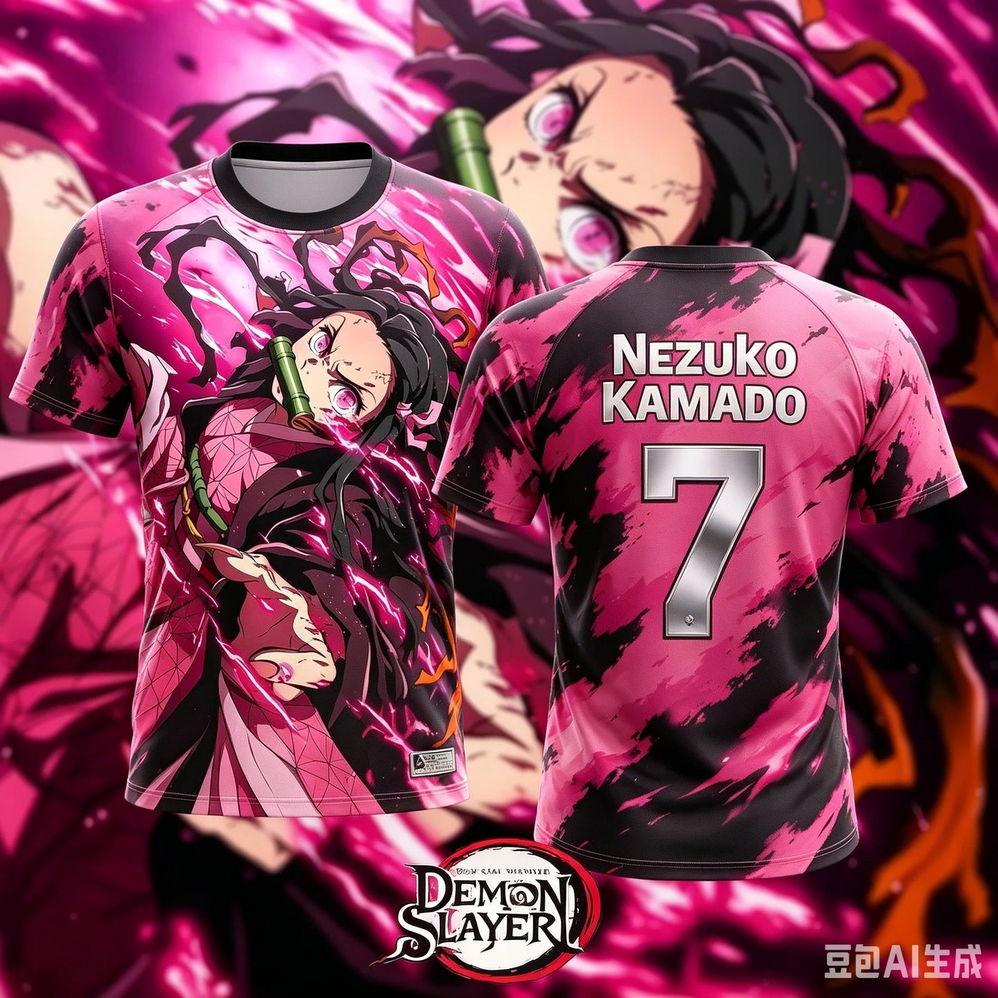 2026 Summer New Adult Men's Demon Slayer NO.10 7 Nezuko Kamado 3D Printed Anime Football Jersey T-Shirt Kids Special Jersey Y2k
