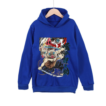 Childrens Cartoon Hoodie Demon Slayer Inosuke Graphic Cotton Pullover Unisex Boys Girls Clothes 100-160cm