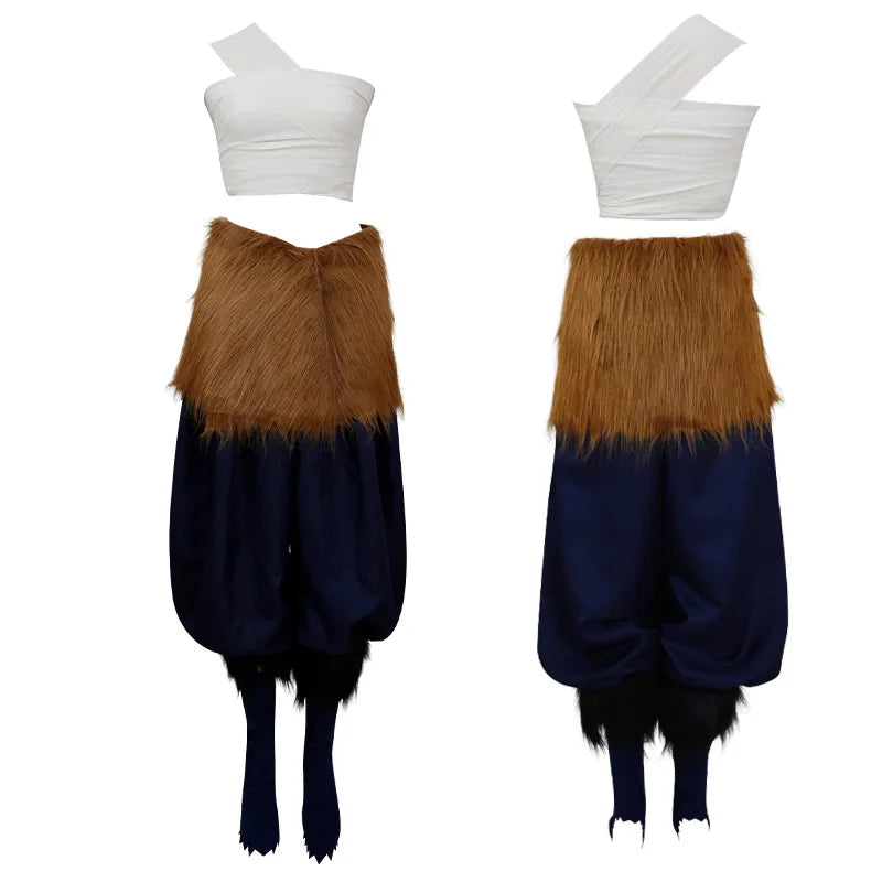 Hashibira Inosuke Cosplay Costume, Boar Head Mask Set, Halloween Party Outfit Inosuke Wigs Package Pants Fancy Dress Pants and