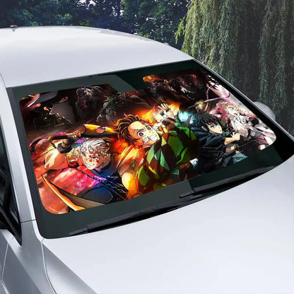 Demon Slayer Windshield Sunshade Anime Cute Car Front Windshield 70x130cm Sun Visor Heat Reflector