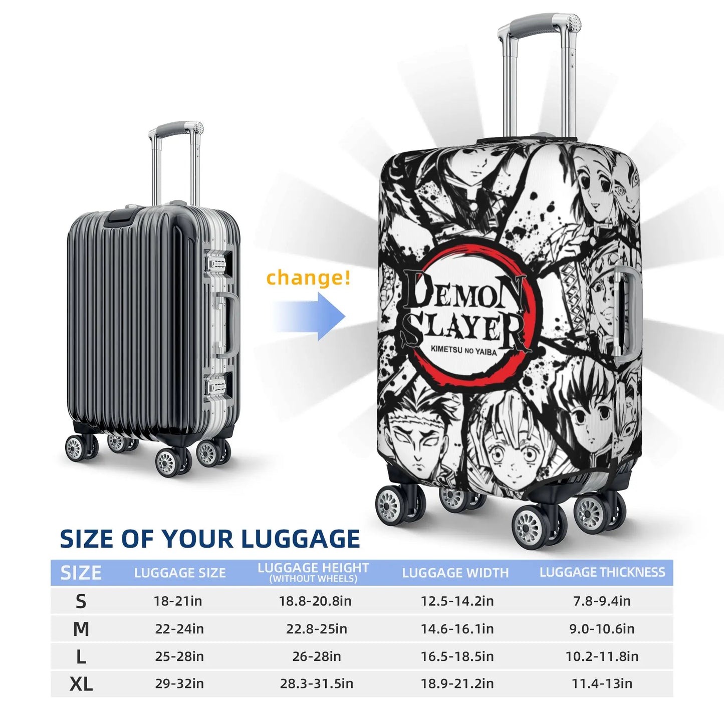 Manga Demon Slayer Luggage Cover Elastic Kimetsu No Yaiba Travel Suitcase Protective Covers Suit For 18-32 inch