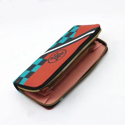 Demon Slayer Anime Long Wallet Color Block Design Kamado Tanjiro Kochou Shinobu Tomioka Giyuu PU Leather Purse