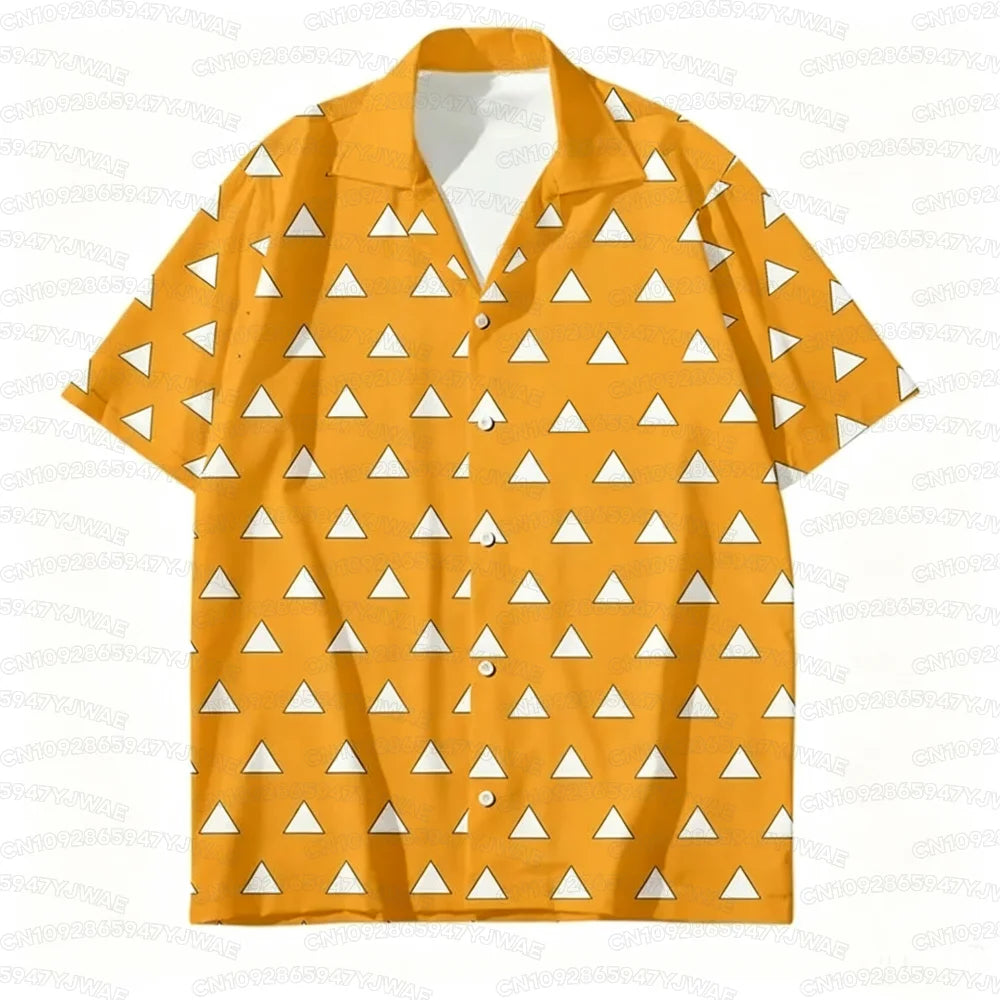 Summer Men's Women's Japanese Anime Tanjiro Kamado Printed Button Casual Hawaiian Shirt  Beach Vacation Cosplay Shirt