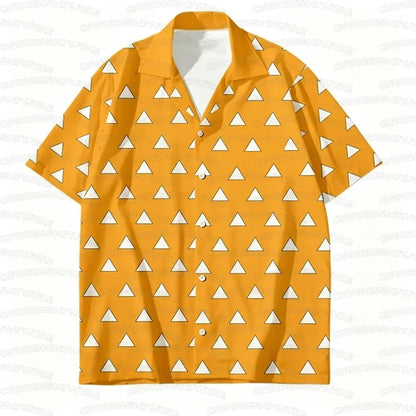 Summer Men's Women's Japanese Anime Tanjiro Kamado Printed Button Casual Hawaiian Shirt  Beach Vacation Cosplay Shirt