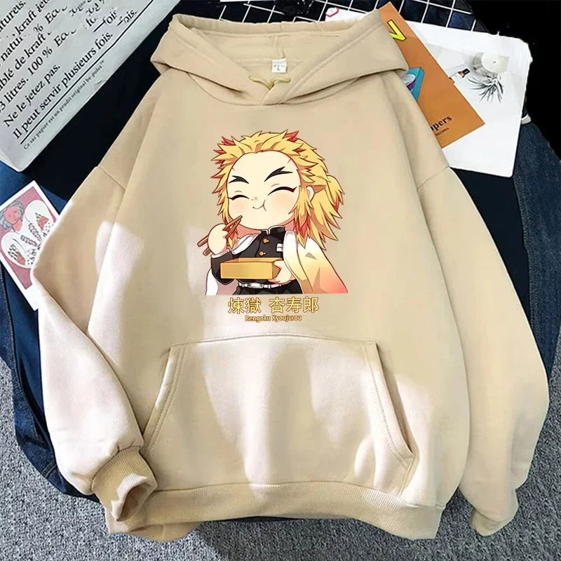 2025 New Autumn Winter Fashion Long Sleeve Funny Anime Rengoku Kyoujurou Printed Hoodies Casual Loose Sweatshirt for Men Women