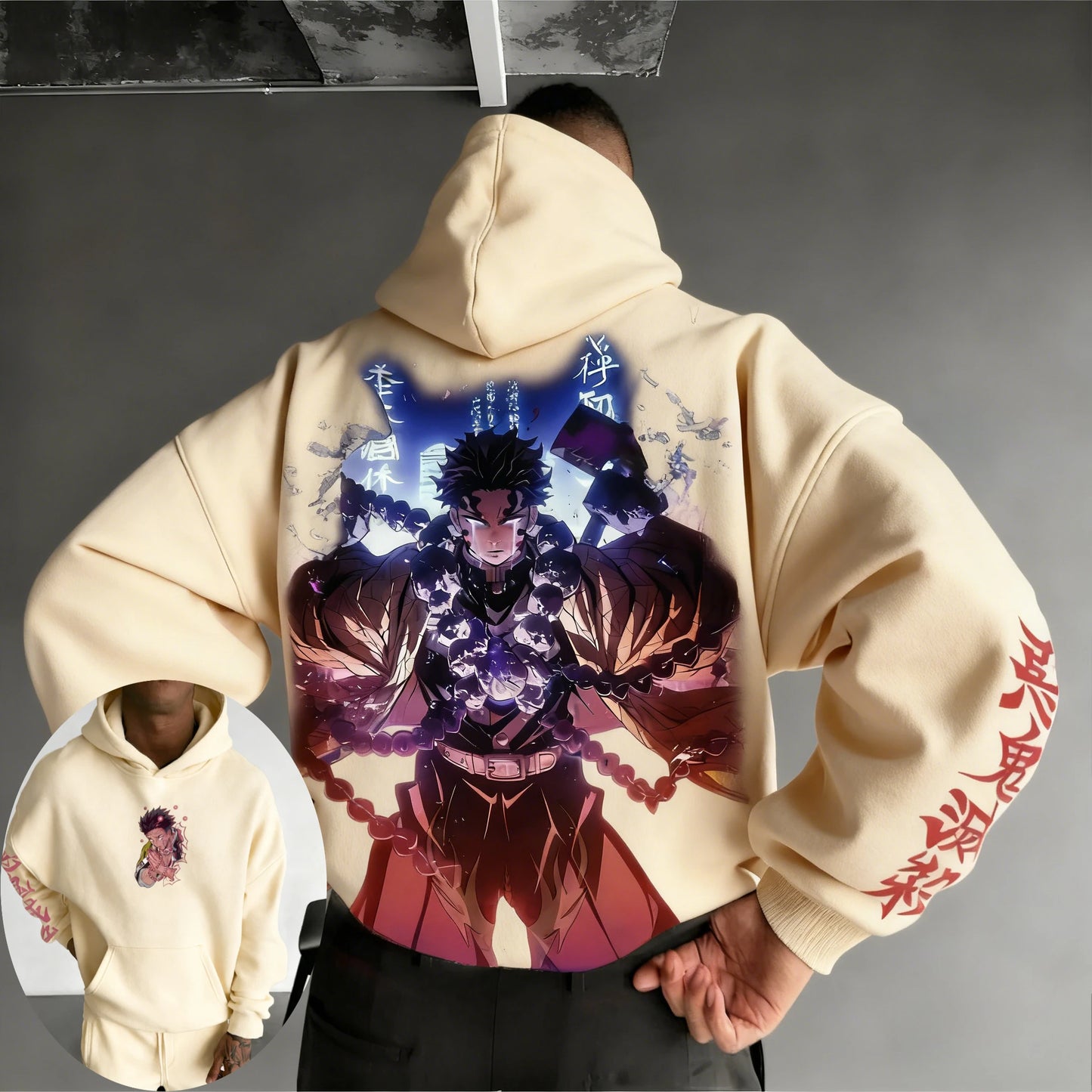 Demon Slayer Men's Hoodie Sweatshirt Gyomei Himejima Anime Spring Autumn Winter Boy Harajuku Long-sleeved Parent-child Outfit