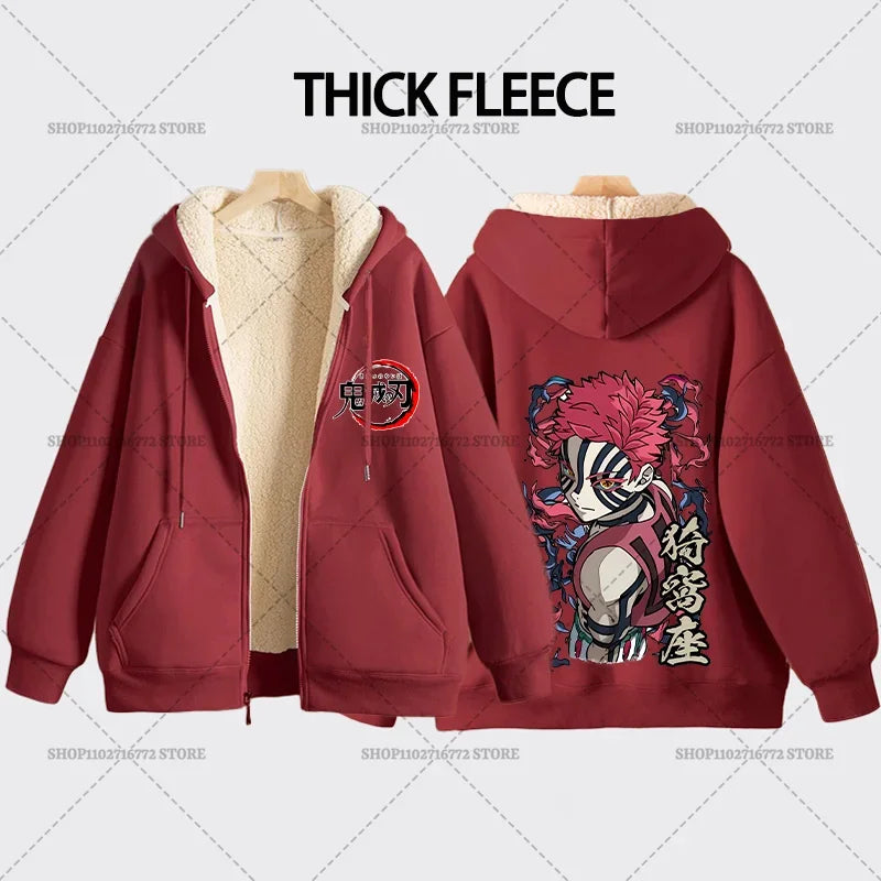 Fashion Clothes Anime Kimetsus No Yaibas Print Sweatshirt Men Women Demons Slayers Winter Loose Fleece Zipper Coat Hoodies Gift