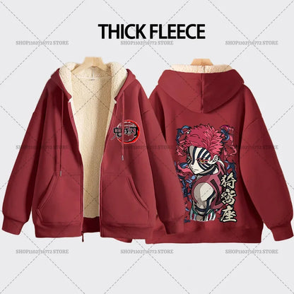 Fashion Clothes Anime Kimetsus No Yaibas Print Sweatshirt Men Women Demons Slayers Winter Loose Fleece Zipper Coat Hoodies Gift