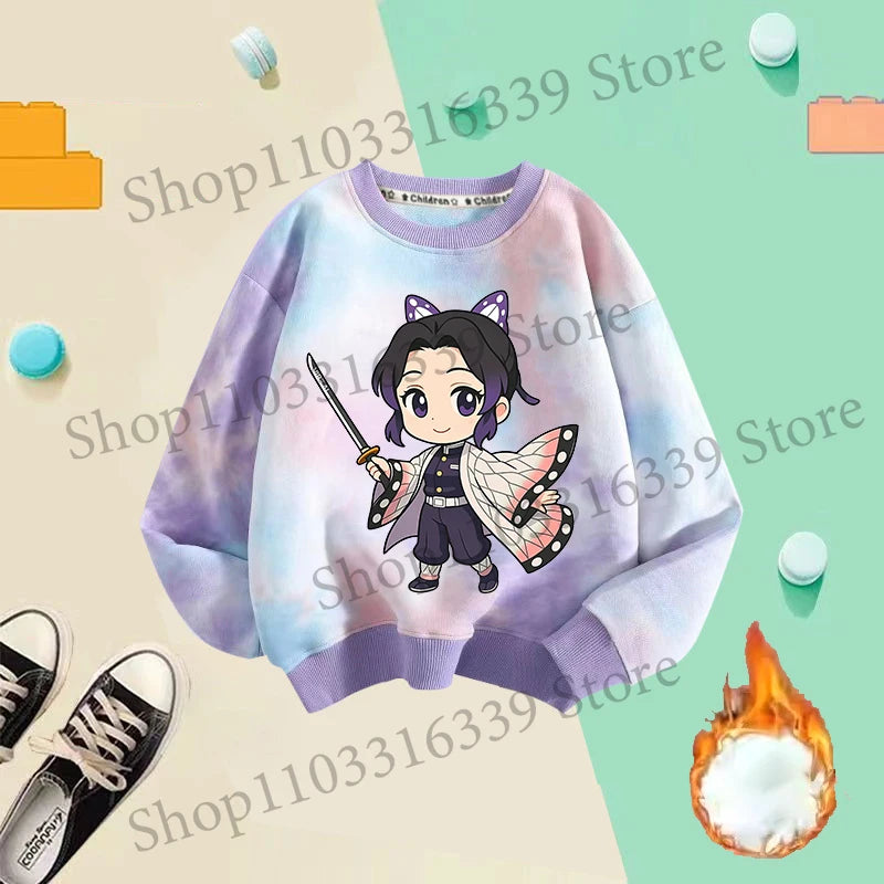 Demon Slayer Children Tie-dyed Sweatshirts Giyu Tomioka Nezuko Boy Girl Hoodie Anime Cute Pullover Fashion Tops Autumn Clothing