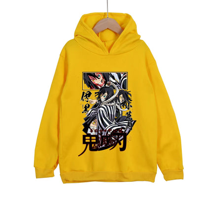 Demon Slayer Obanai Iguro Cotton Hooded Sweatshirt for Kids Unisex Anime Pullover Casual Wear 100-160cm
