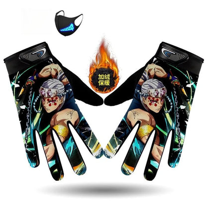 Demons Slayers Tanjiro Kamado Children's Warm Plus Velvet Ski Five-finger Gloves Men and Women Winter Cartoon Nezuko Gloves