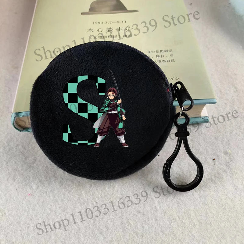 Demon Slayer Coin Purse Anime Figure Tanjiro Letters A-Z Wallet Key Earphones Storage Pouch Round Mini Zero Wallet Merchandise