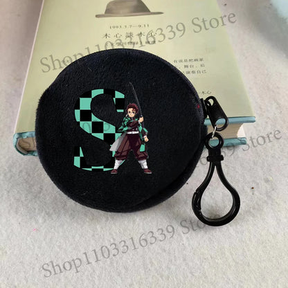 Demon Slayer Coin Purse Anime Figure Tanjiro Letters A-Z Wallet Key Earphones Storage Pouch Round Mini Zero Wallet Merchandise