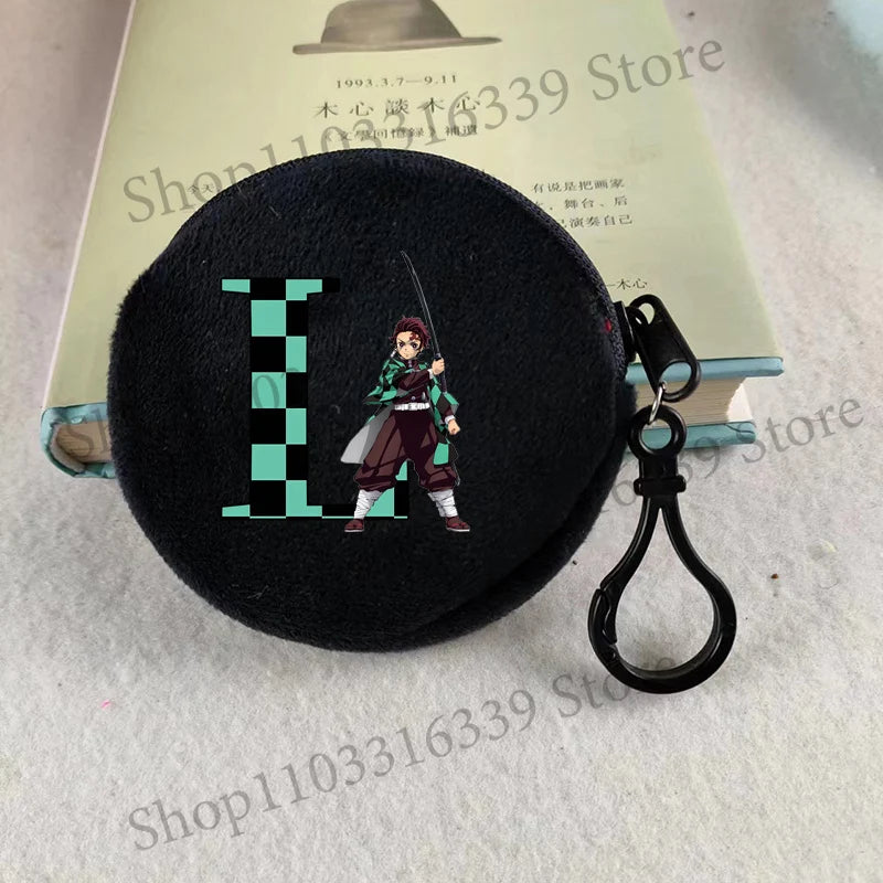 Demon Slayer Coin Purse Anime Figure Tanjiro Letters A-Z Wallet Key Earphones Storage Pouch Round Mini Zero Wallet Merchandise
