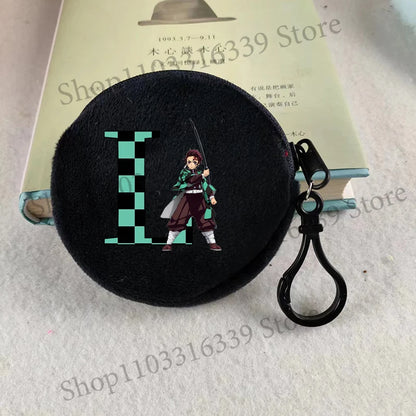 Demon Slayer Coin Purse Anime Figure Tanjiro Letters A-Z Wallet Key Earphones Storage Pouch Round Mini Zero Wallet Merchandise