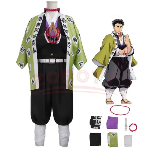 Anime Himejima Gyomei Cosplay Costume Monk Printing Outer Drape Team Uniform Bracelets Man Halloween Carnival Party Cosplay Suit