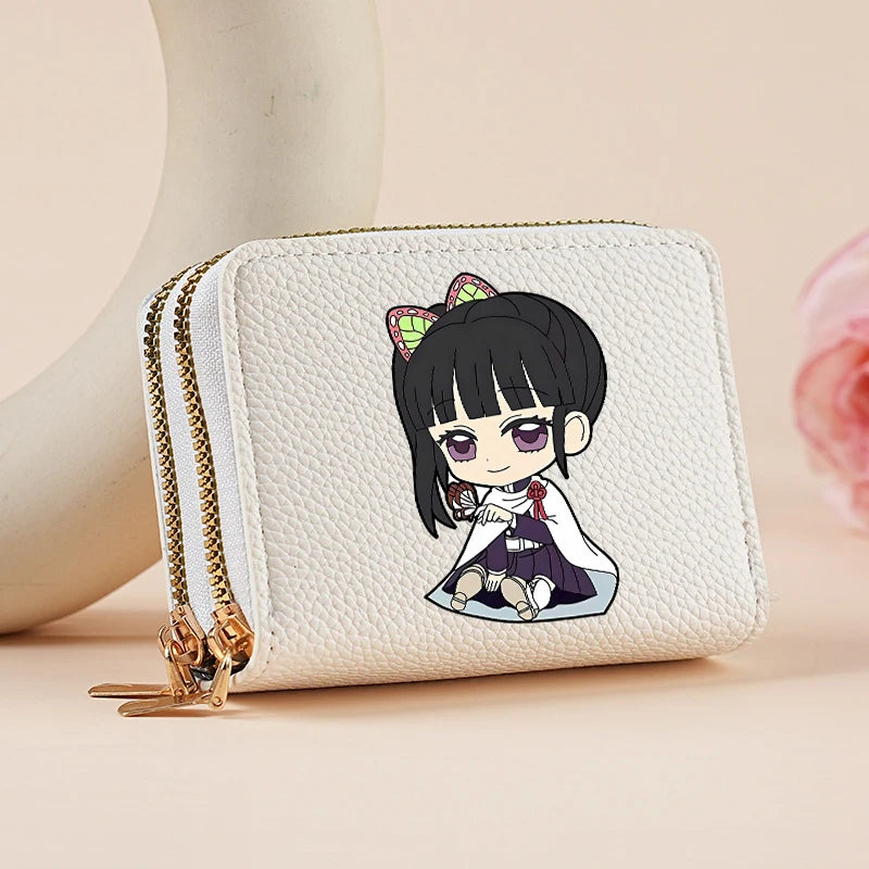 Demon Slayer Kamado Nezuko Women Short PU Wallet Tsuyuri Kanawo Kochou Shinobu ID Card Horders Multi-card Billfold Coin Purses