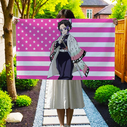 Anime Demon Slayer American Flag Rengoku Kyoujurou Kochou Shinobu Banner Advertising Home Decor Items Tapestry Garage Flags Hang