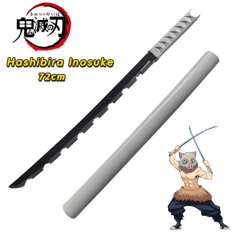 72cm Japanese Katana Samurai Sword Demon Slayer Katana Hashibira Inosuke Sword Kimetsu No Yaiba PU Ninja Knife Cosplay Toy Sword