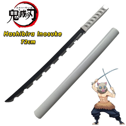 72cm Japanese Katana Samurai Sword Demon Slayer Katana Hashibira Inosuke Sword Kimetsu No Yaiba PU Ninja Knife Cosplay Toy Sword