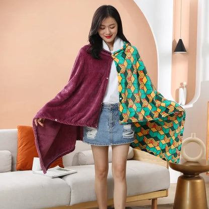 Demon Slayer Blanket Kimetsu No Yaiba Tanjirou Shinobu Pajamas Nezuko Cosplay Cloak Flannel Anime Hoodie Blanket Comfy Homewear