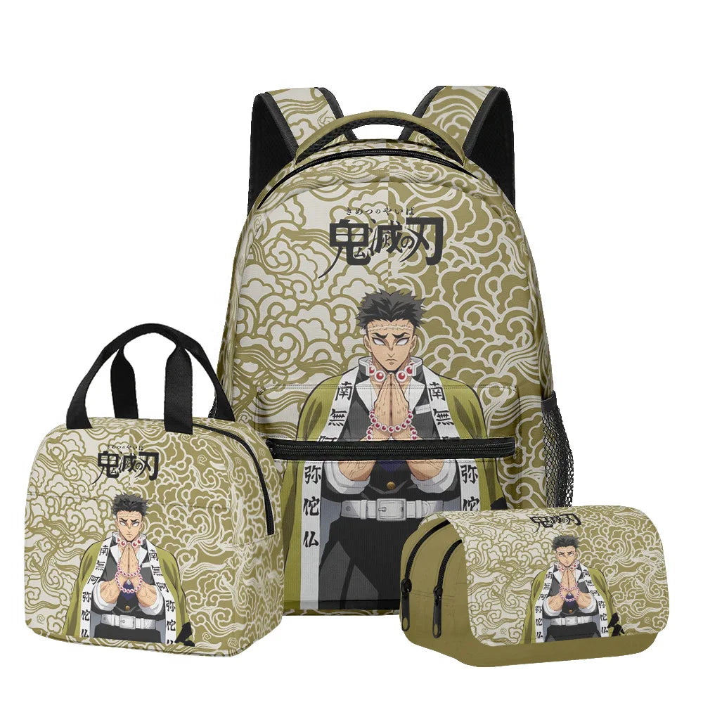 Anime Demon Slayer Kamado Nezuko 3Pcs School Bag Set Kids Backpack with Lunch Bag Pencil Case for Students Casual Travel Bookbag