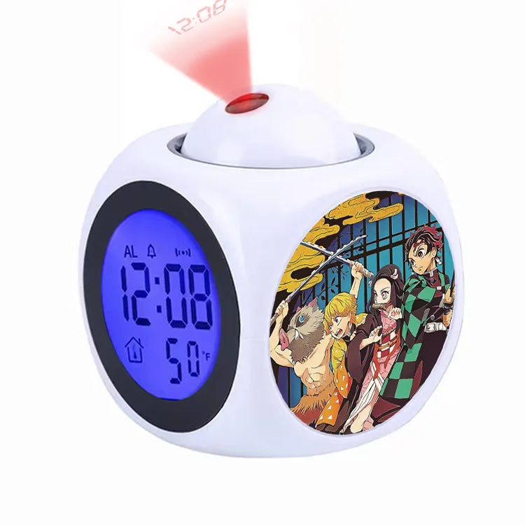 Demon Slayer Tanjiro Projection Alarm Clock Led Night Light Silent Non-Ticking Digital Time Display for Kids Bedroom
