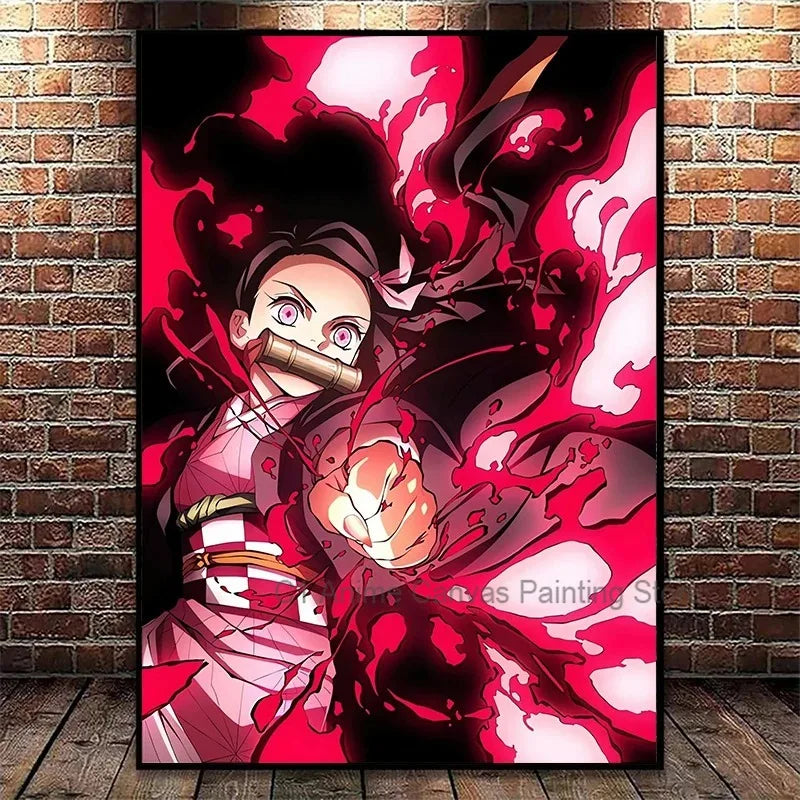 Japanese Anime Demon Slayer Wall Art Poster Nezuko and Tanjiro Home Decor Prints Living Room Bedroom Canvas Painting Mural Gifts