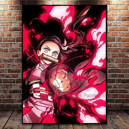 Japanese Anime Demon Slayer Wall Art Poster Nezuko and Tanjiro Home Decor Prints Living Room Bedroom Canvas Painting Mural Gifts